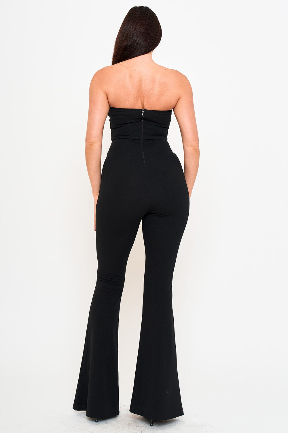 Strapless Rhinestone V-trim Neck Jumpsuit