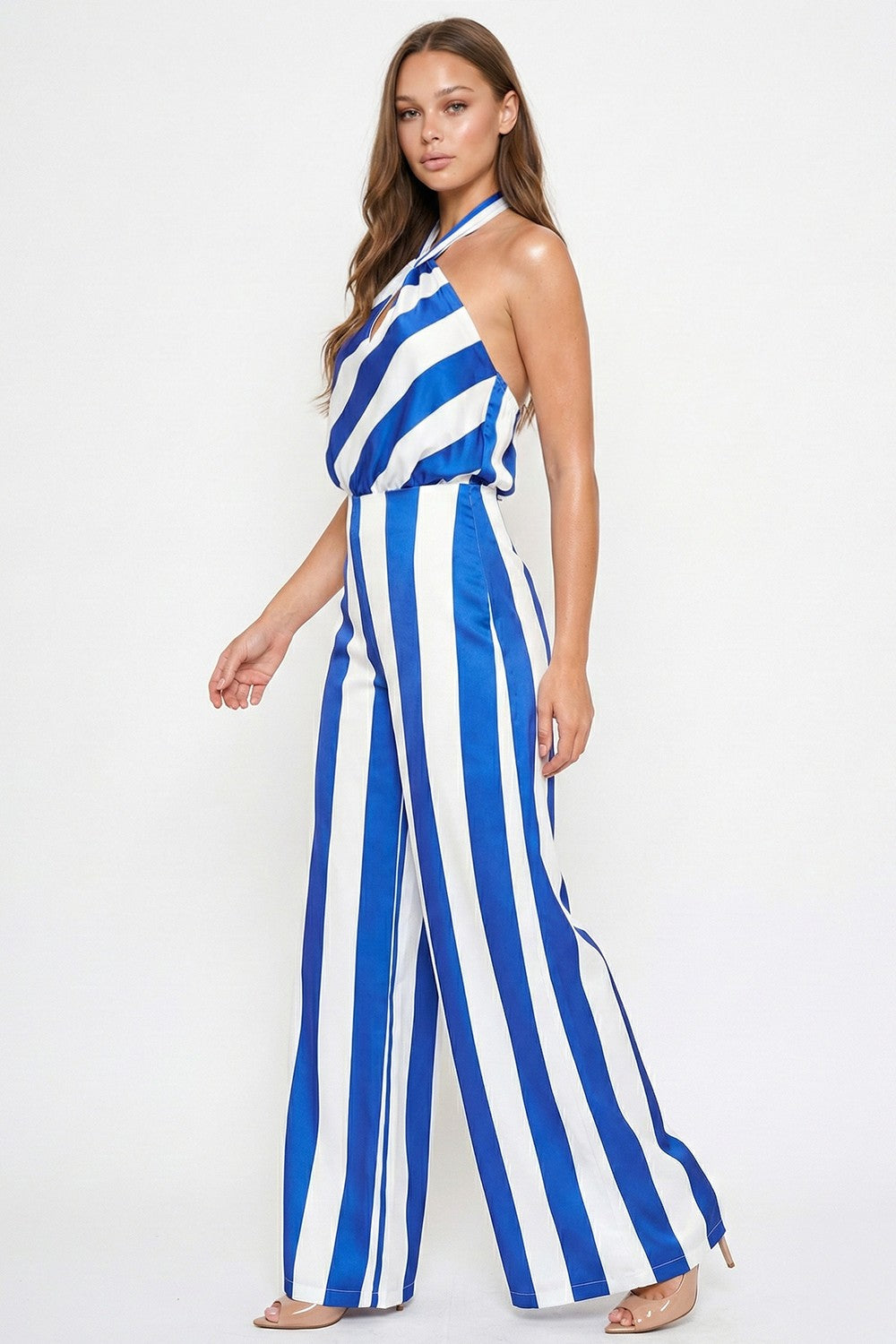 Stripe Satin Halter Neck Jumpsuit