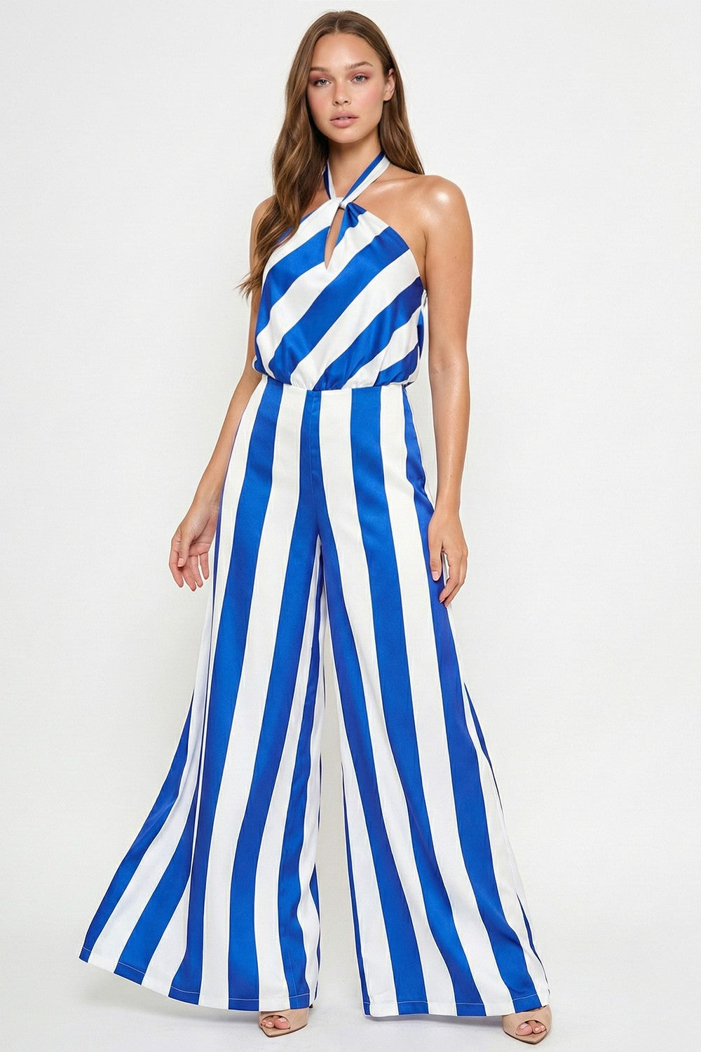 Stripe Satin Halter Neck Jumpsuit