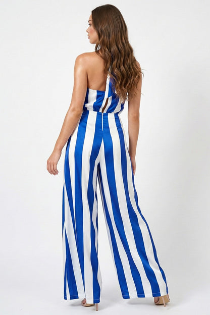 Stripe Satin Halter Neck Jumpsuit