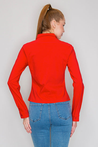 Ruched Detailed Button-down Shirt Top