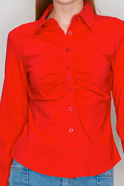 Ruched Detailed Button-down Shirt Top