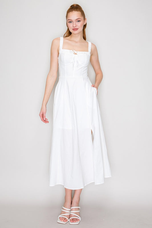 Sleeveless Lace Slitted Mid Dress