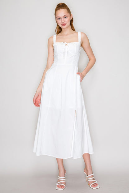 Sleeveless Lace Slitted Mid Dress