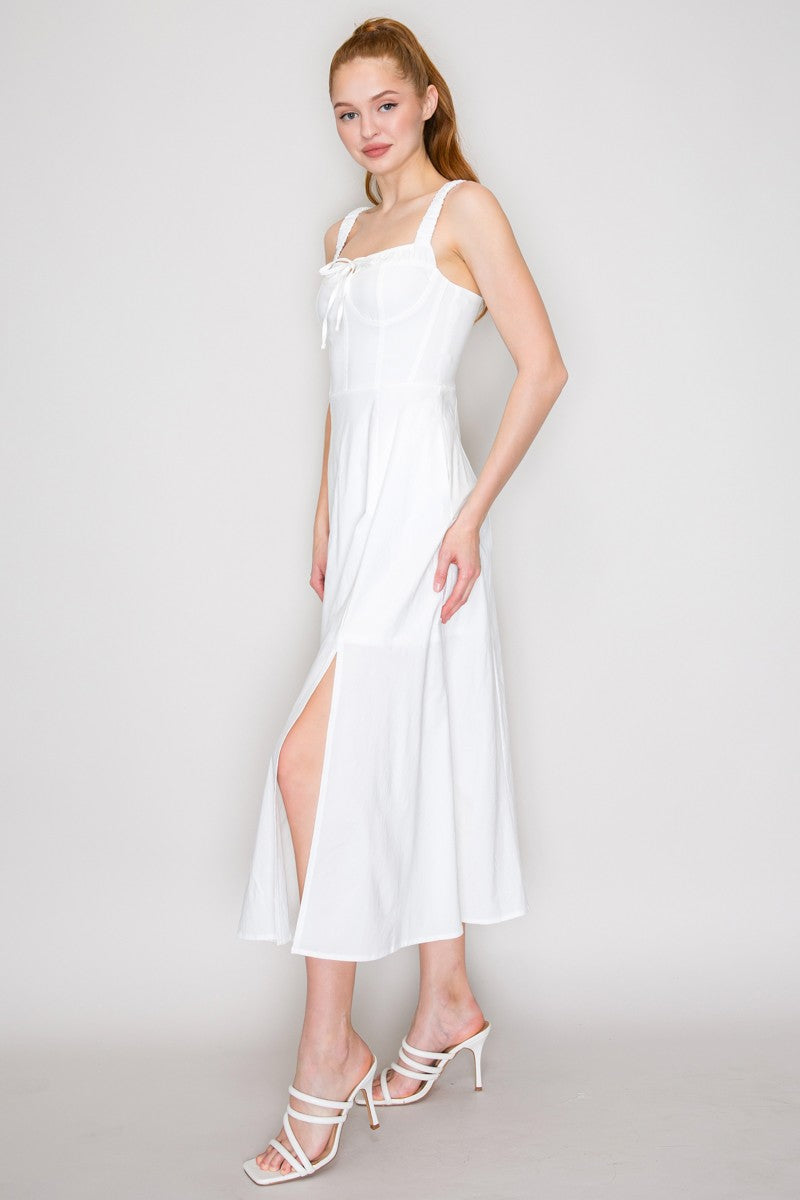 Sleeveless Lace Slitted Mid Dress