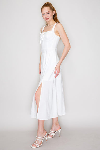 Sleeveless Lace Slitted Mid Dress