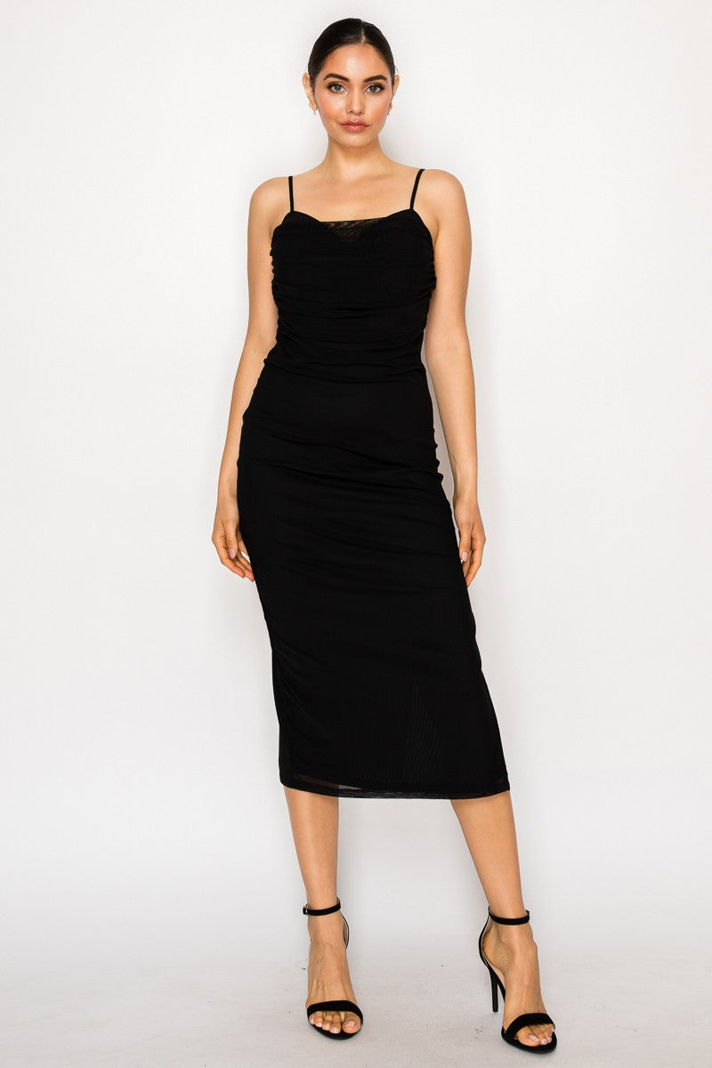 Sweetheart Ruched Slit Sleeveless Midi Dress