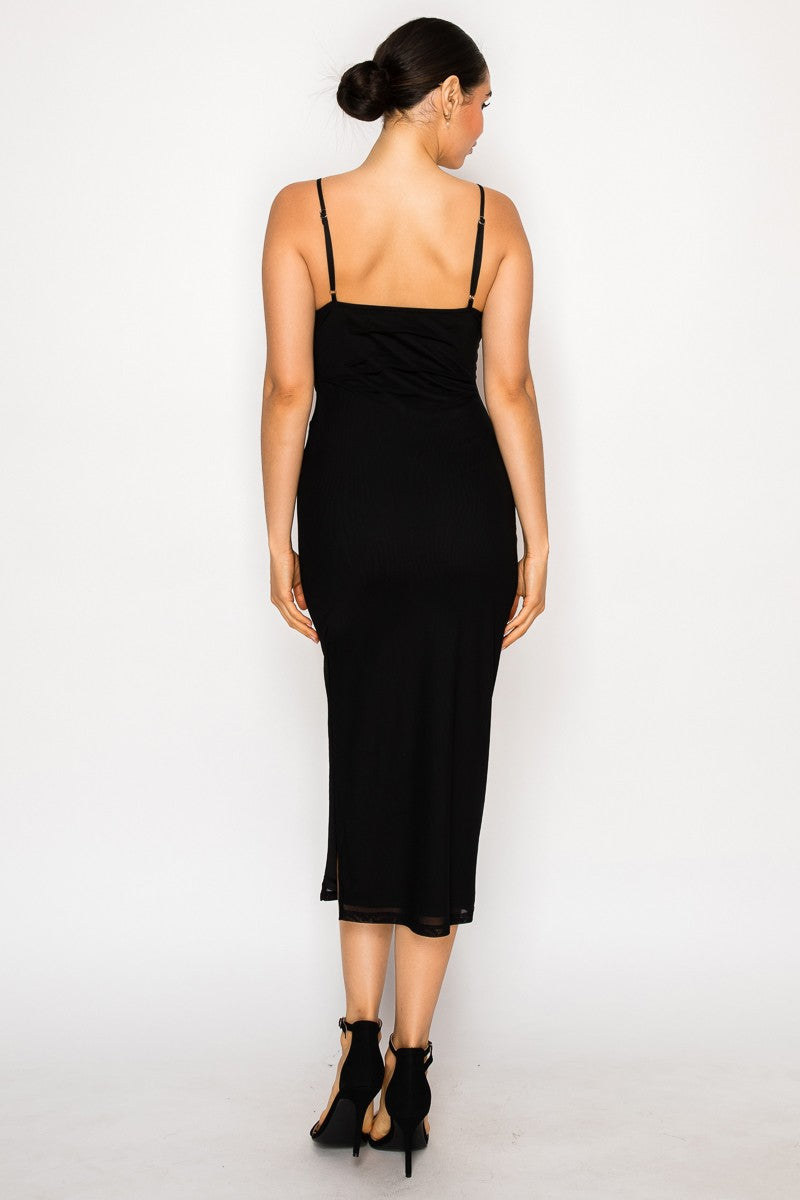 Sweetheart Ruched Slit Sleeveless Midi Dress
