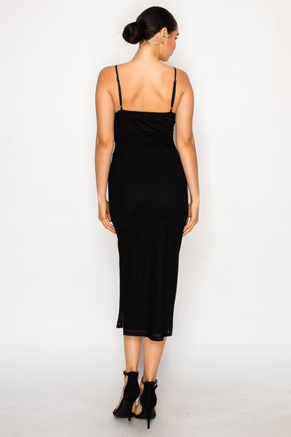 Sweetheart Ruched Slit Sleeveless Midi Dress