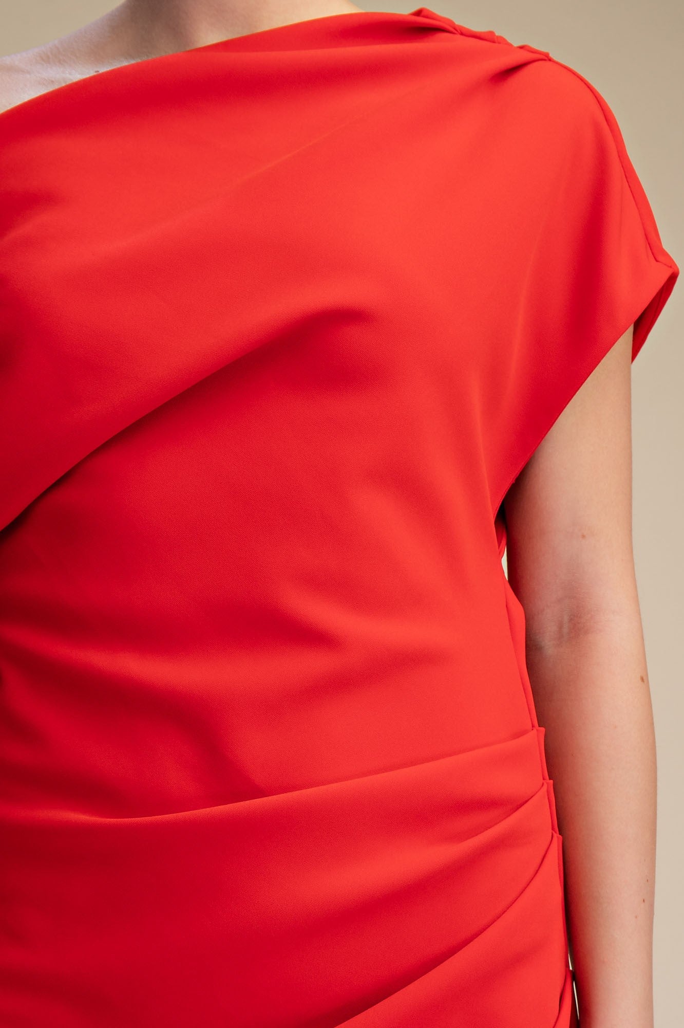 Asymmetric Draped Neckline Mini Dress