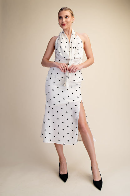 Polka Dot Open Back Halter Scarf Top