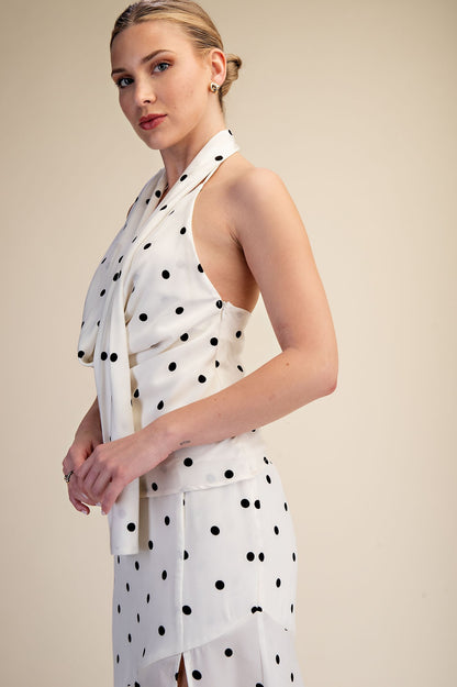 Polka Dot Open Back Halter Scarf Top