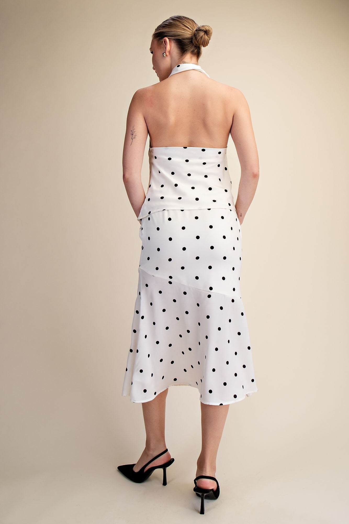 Polka Dot Open Back Halter Scarf Top