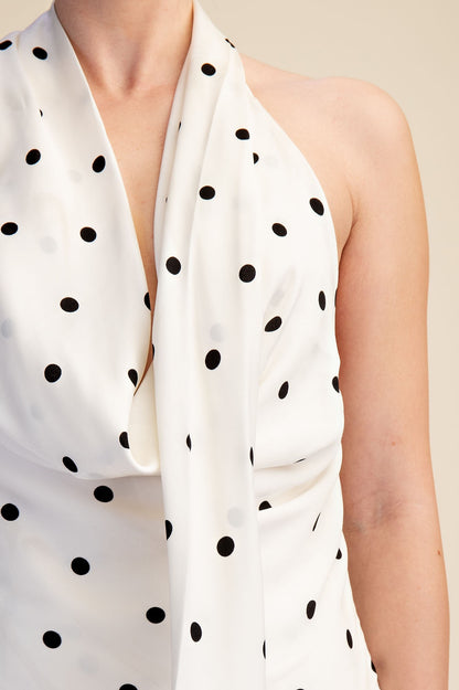 Polka Dot Open Back Halter Scarf Top