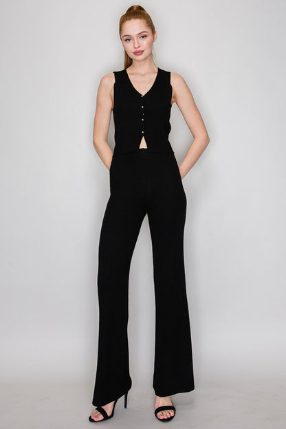 high waist ribbed knit pants