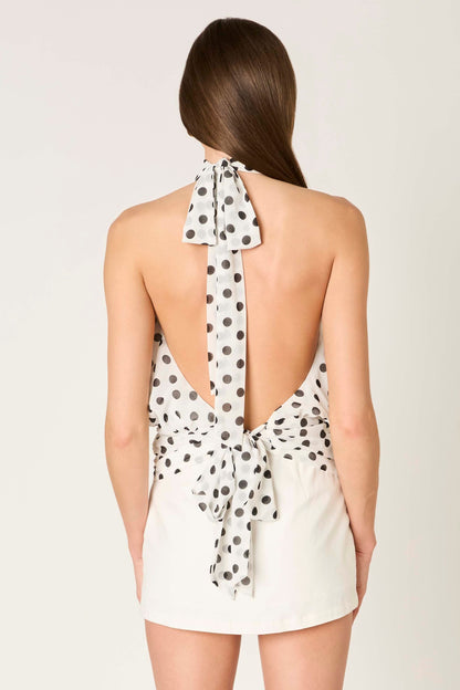 tie back high neck polka dot halter top