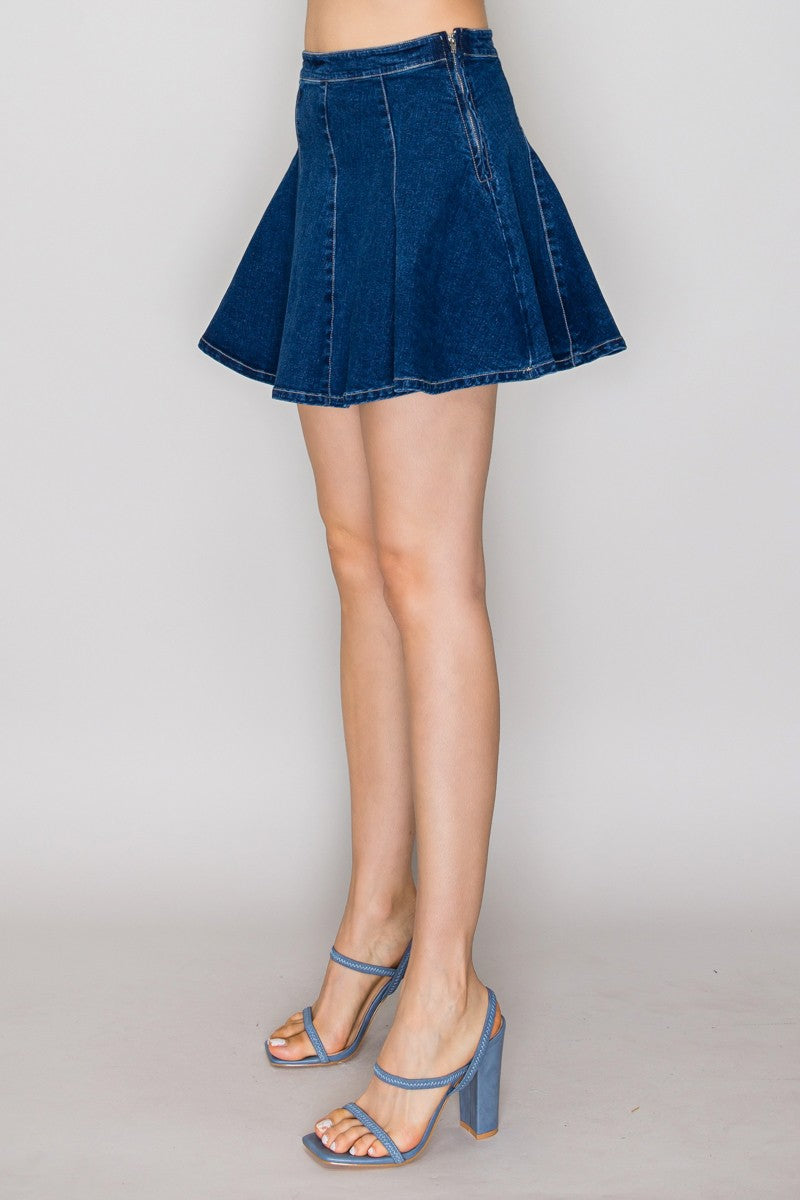 Denim Flare Mini Skirt