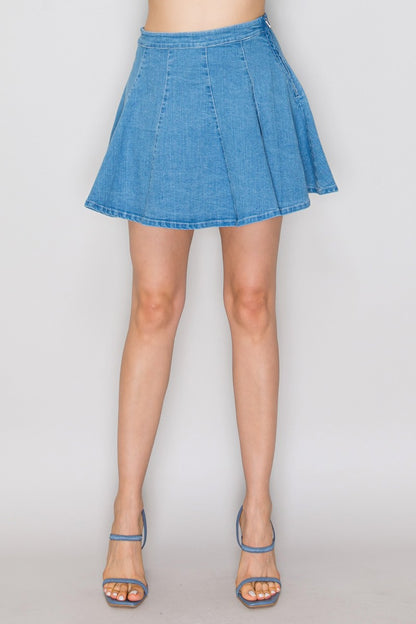 Denim Flare Mini Skirt