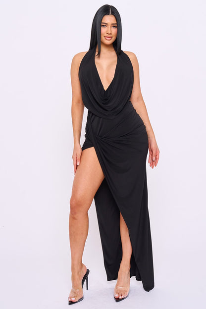 Draped Halter Neck Maxi Dress