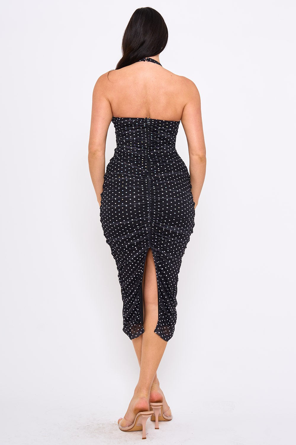 Polka Dot Halter Neck Midi Dress