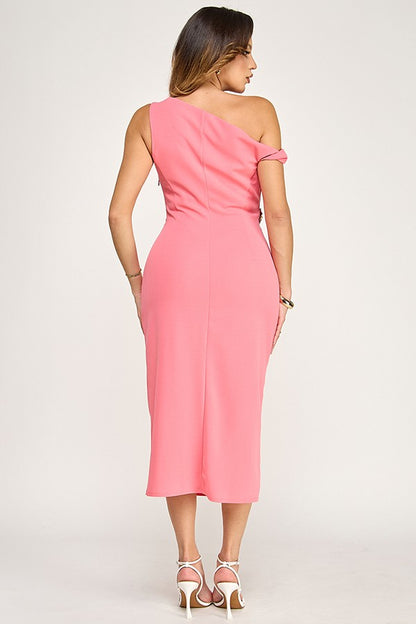 Sleeveless Asymmetrical Neck Midi Dress