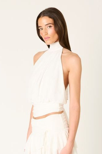 mesh tie back high neck halter top