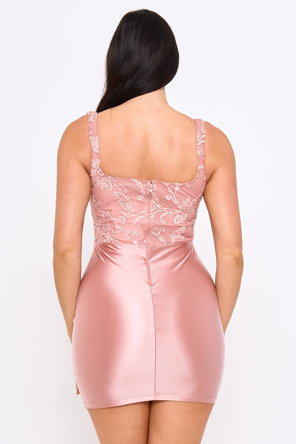 Floral Patterned Corset Top Satin Mini Dress