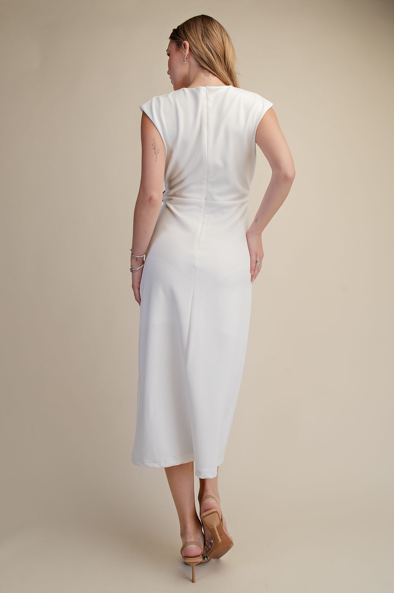 A-line Sleeveless Gold Trim Knit Wrap Midi Dress  RK Collections Boutique