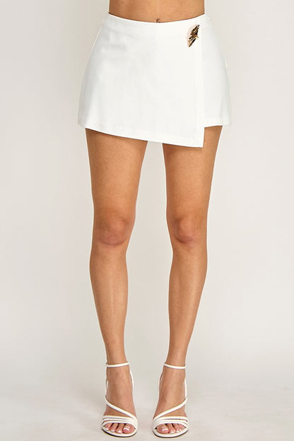 Heavy Ponte Wrap Front Skort with Metal Trim
