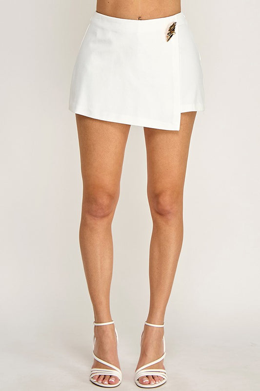 Heavy Ponte Wrap Front Skort with Metal Trim