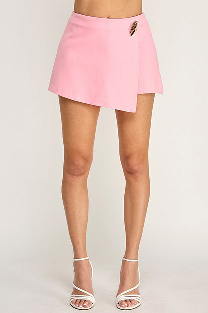 Heavy Ponte Wrap Front Skort with Metal Trim