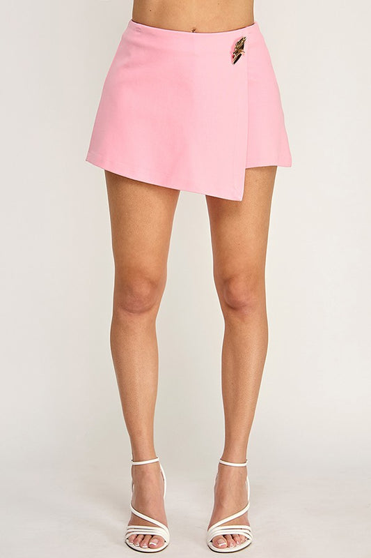 Heavy Ponte Wrap Front Skort with Metal Trim