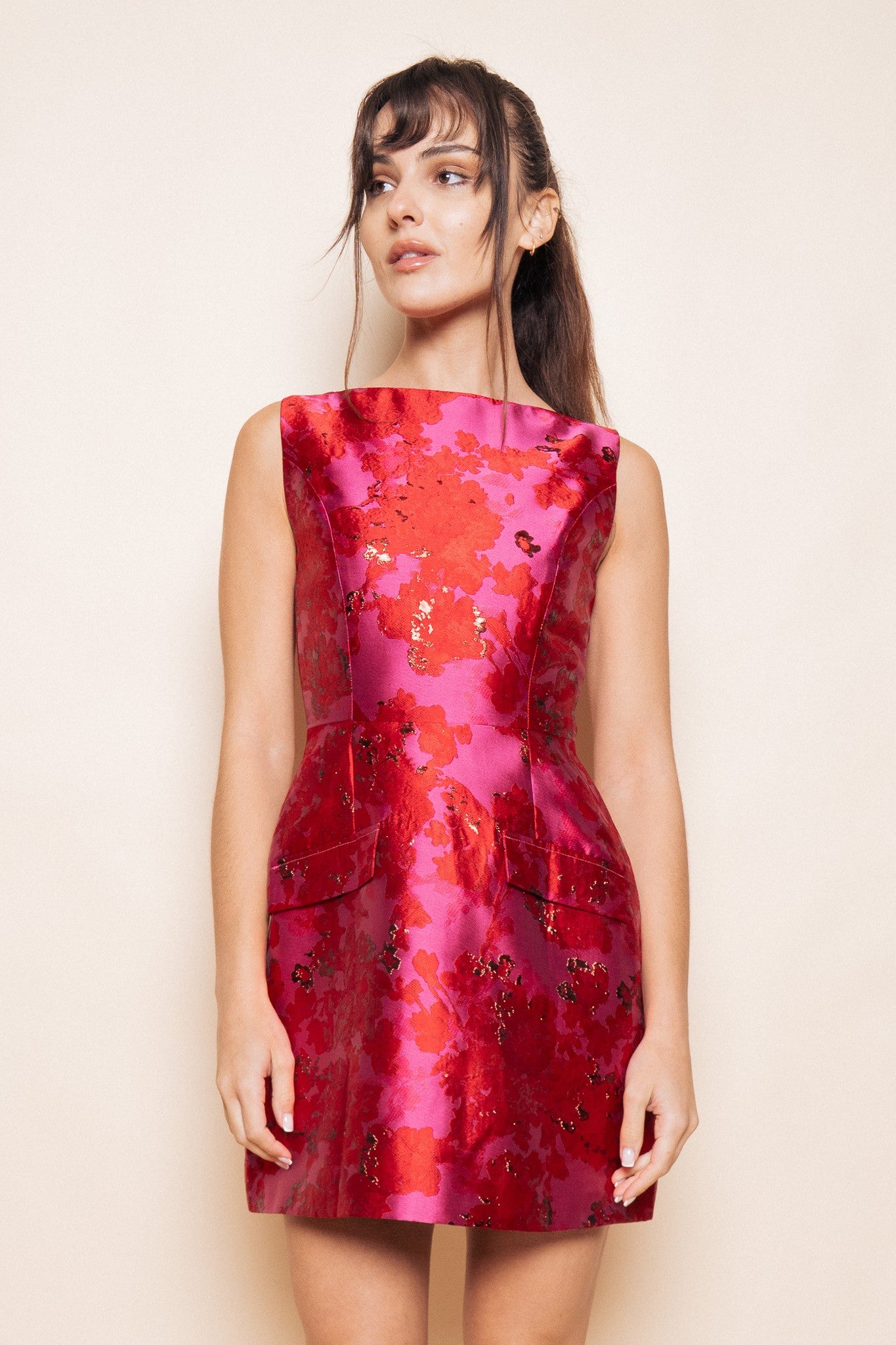 floral shine sleeveless dress