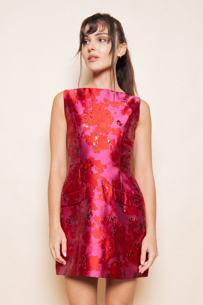 floral shine sleeveless dress