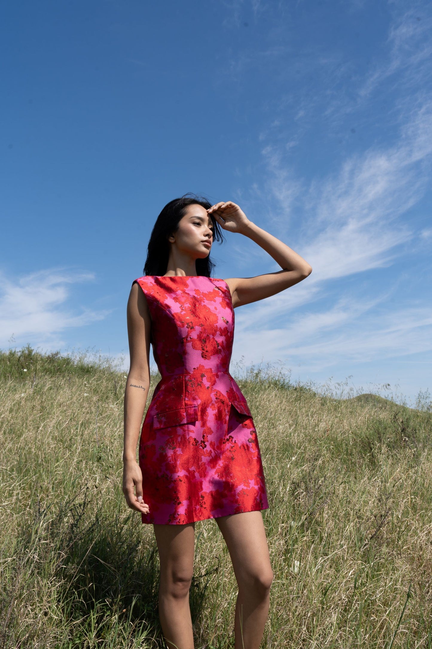 floral shine sleeveless dress