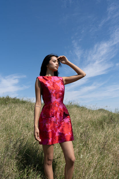 floral shine sleeveless dress