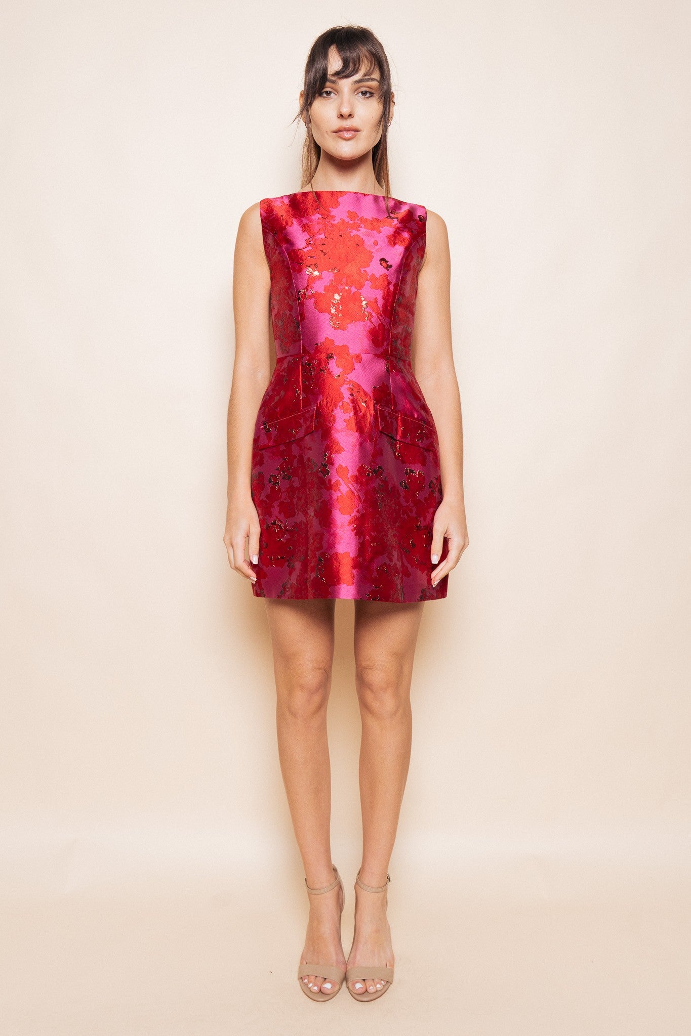 floral shine sleeveless dress