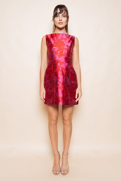 floral shine sleeveless dress