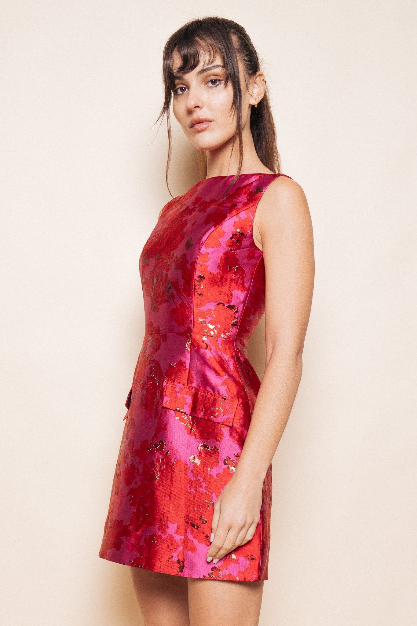 floral shine sleeveless dress