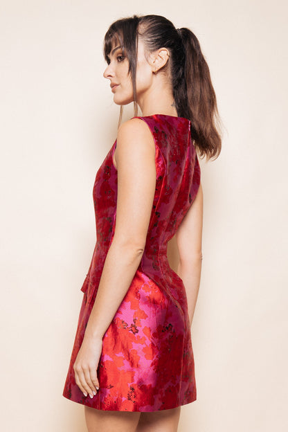 floral shine sleeveless dress