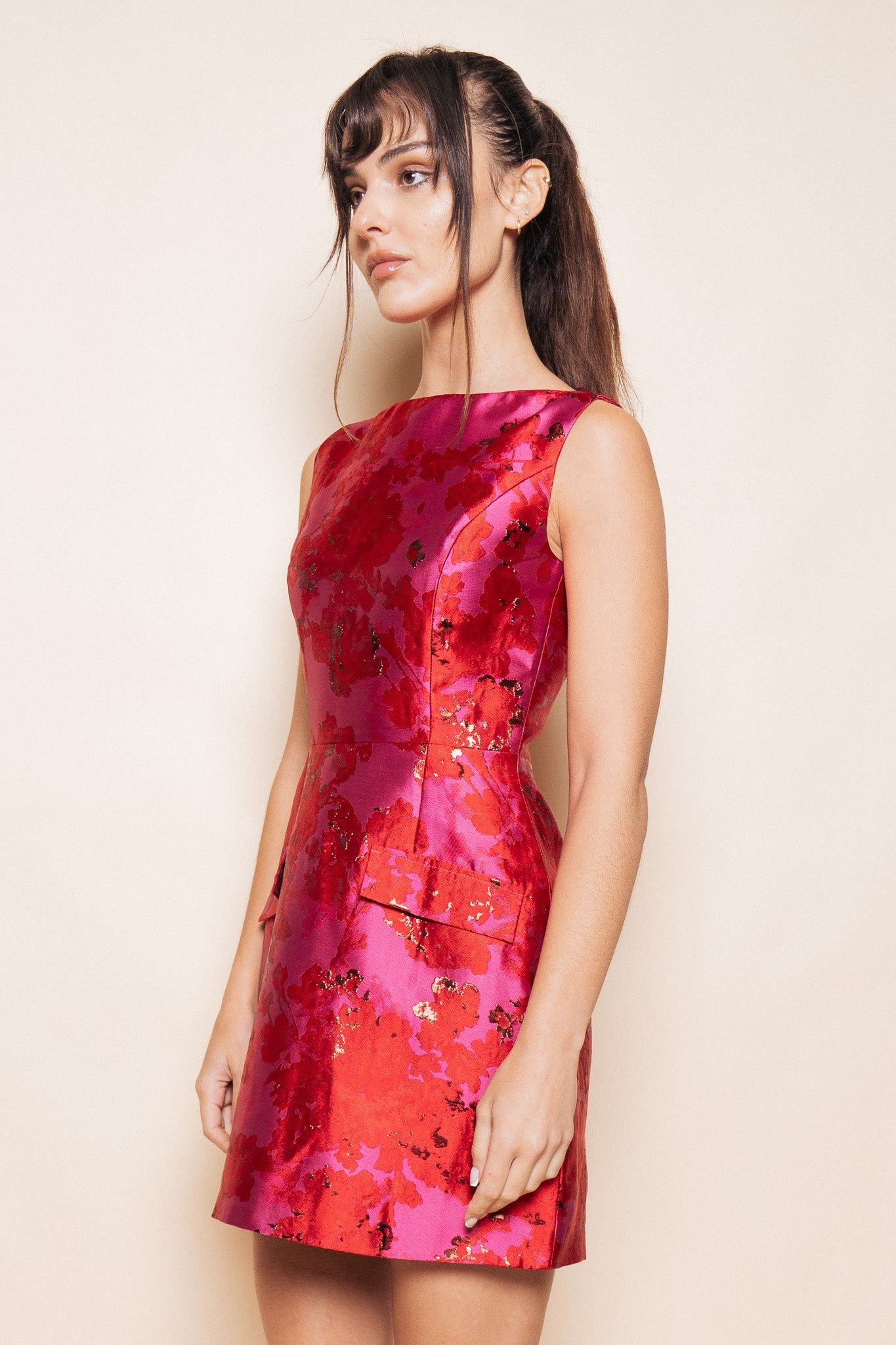 floral shine sleeveless dress
