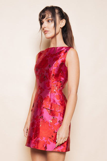 floral shine sleeveless dress