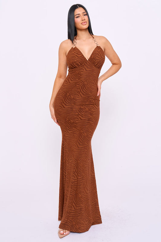 Sleeveless Tiger Halter Maxi Dress