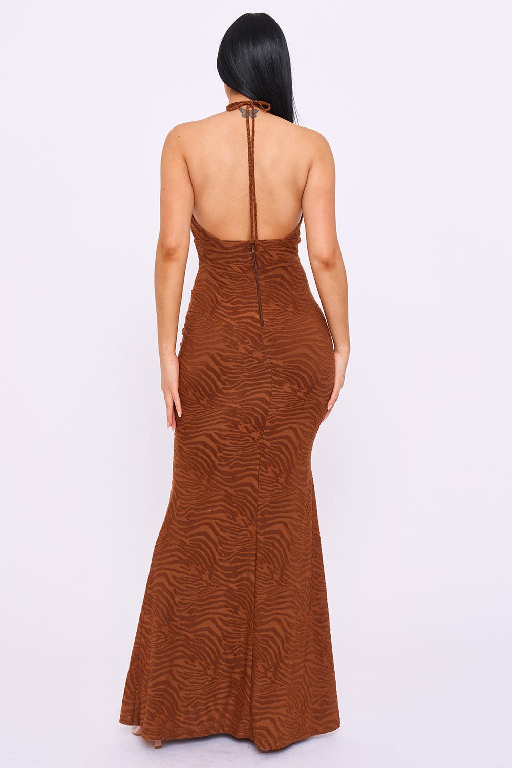Sleeveless Tiger Halter Maxi Dress