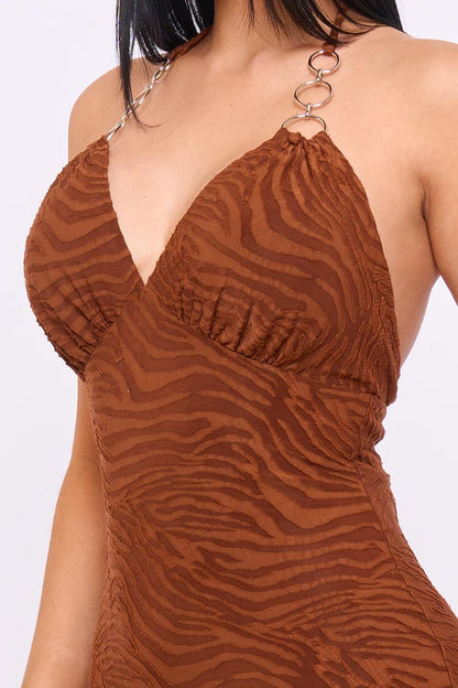 Sleeveless Tiger Halter Maxi Dress