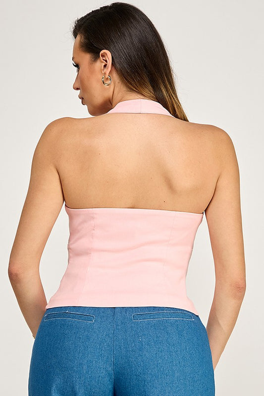 Halter Neck Tie Front Detail Top