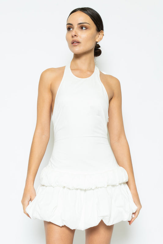 Halter Neck Low Bubble Hem Sleeveless Dress