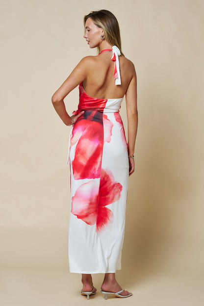 Floral Print Side Tie Wrap Maxi Dress