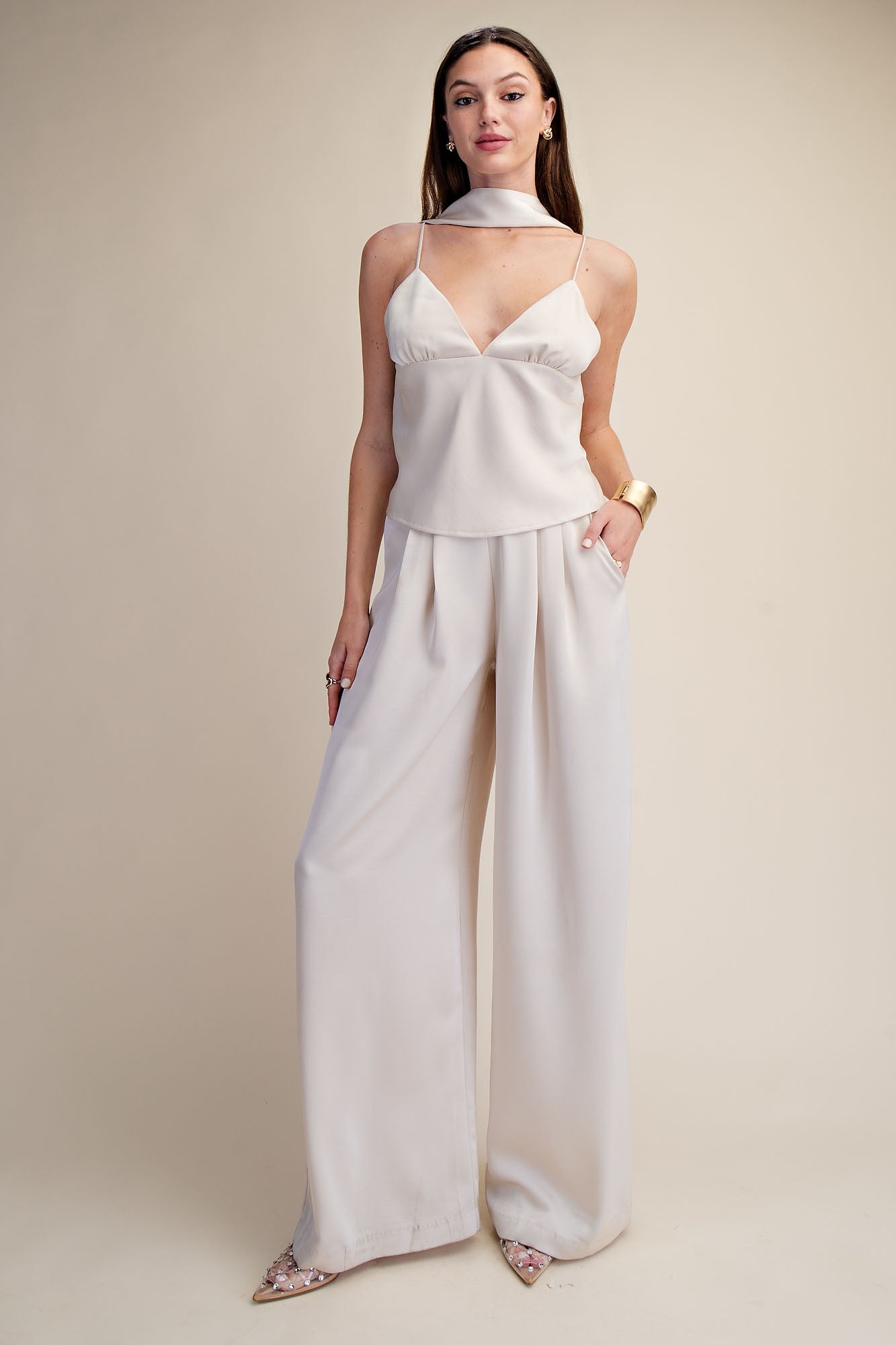 Pleated High-waisted Wide Pants
