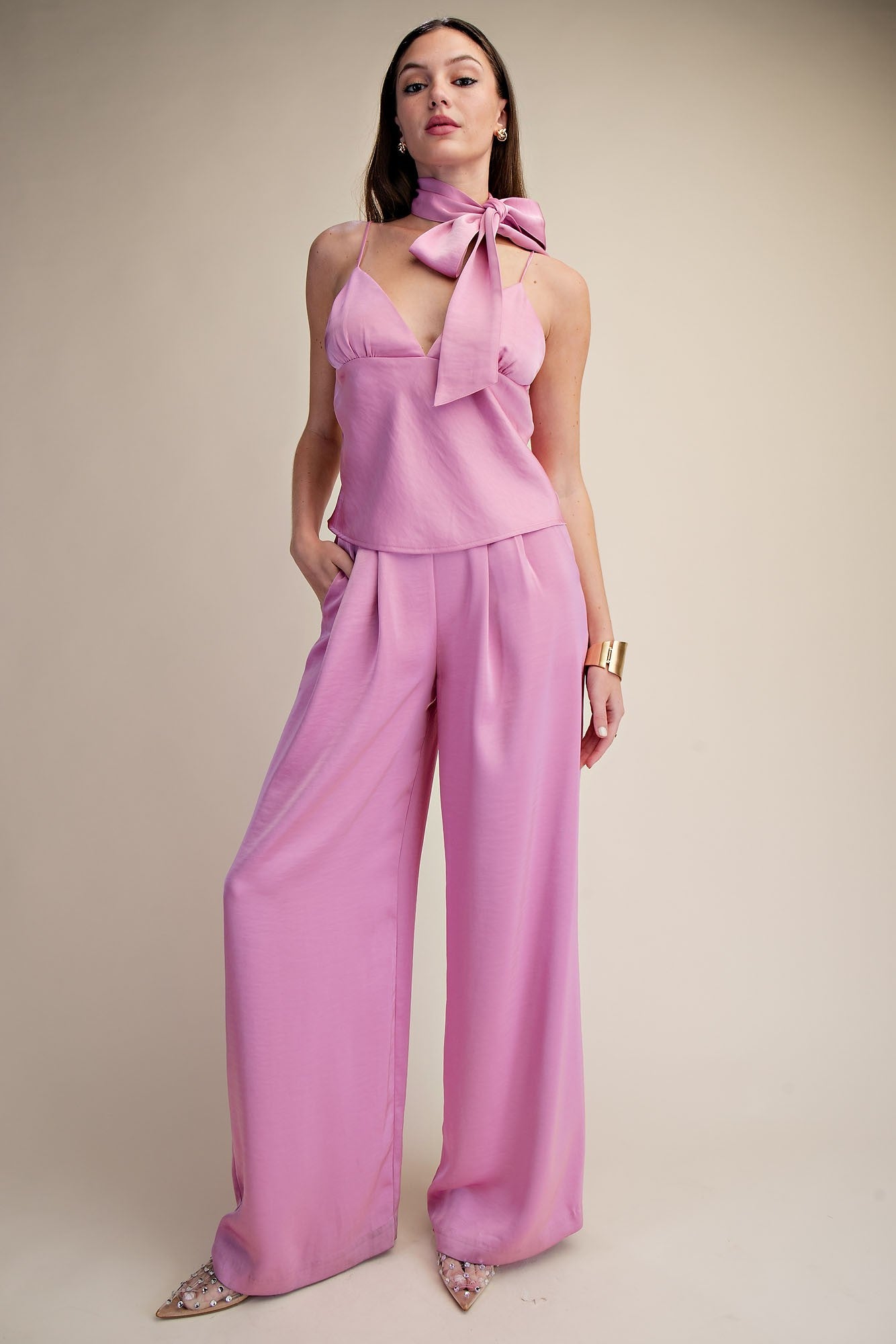 Pleated High-waisted Wide Pants